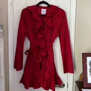 Red Satin like Bebe frill jacket. Size large.